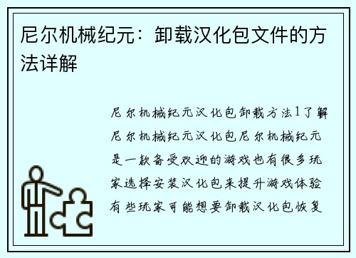 尼尔机械纪元:卸载汉化包文件的方法详解